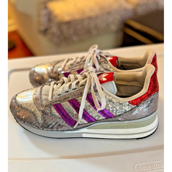 NEW Adidas ZX 500 Sequin Low Top Silver Women's Sneakers Sz 8 - Picture 4 of 11